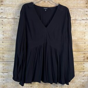 Torrid Women’s Black V-Neck Babydoll Empire Waist Blouse Top Pullover Size 1X